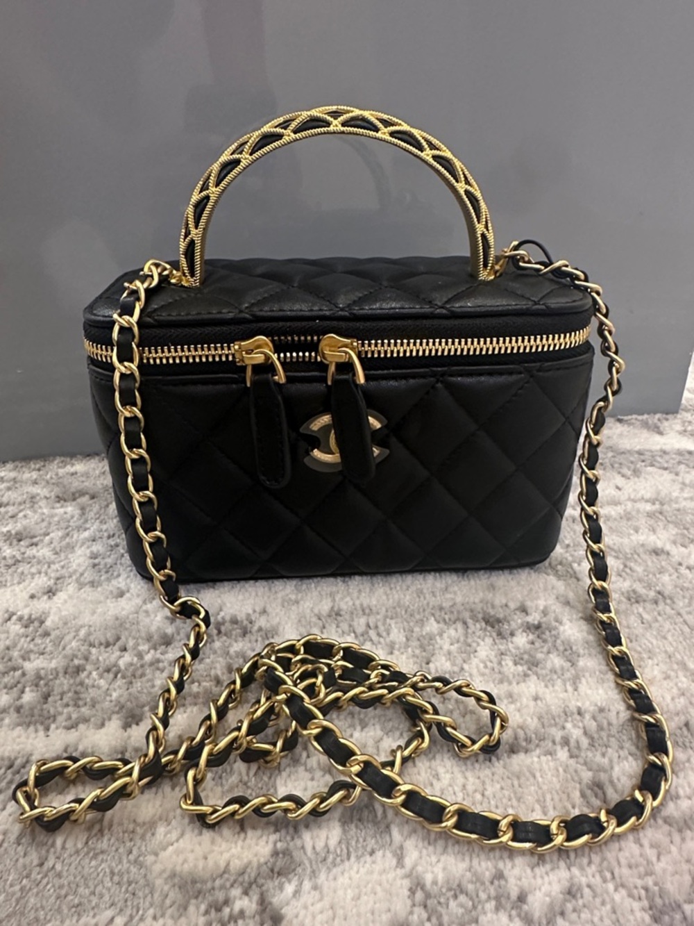 Brand New black CC Logo Vanity Case Crossbody bag comes with dusty